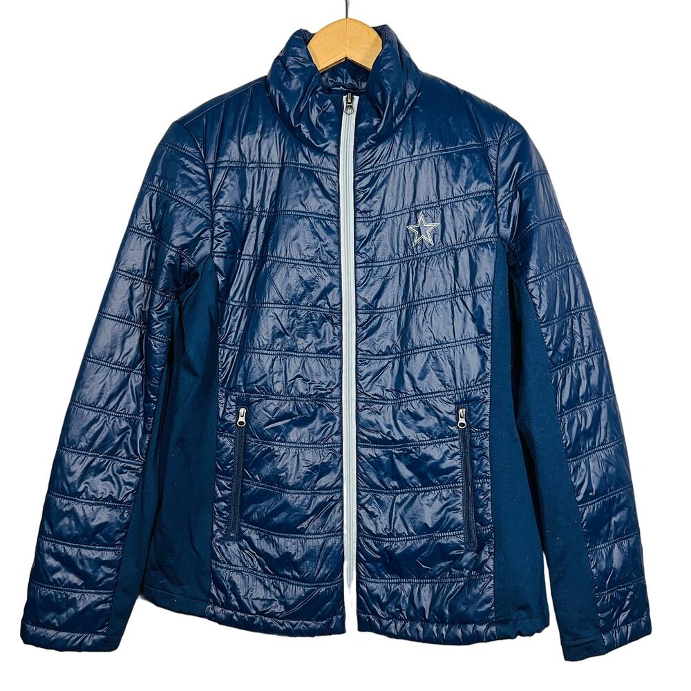 NFL Dallas Cowboys Full Zip Puffer Jacket Blue Silver Athletic Women - M